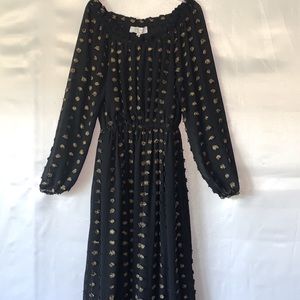 SHOP BURU Swiss Polka Dot Maxi Dress Black and Gold. Brand new with tags